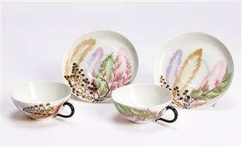 Thaxter, Celia (1835-1894) A Set of Two Hand-decorated Cups and Saucers.